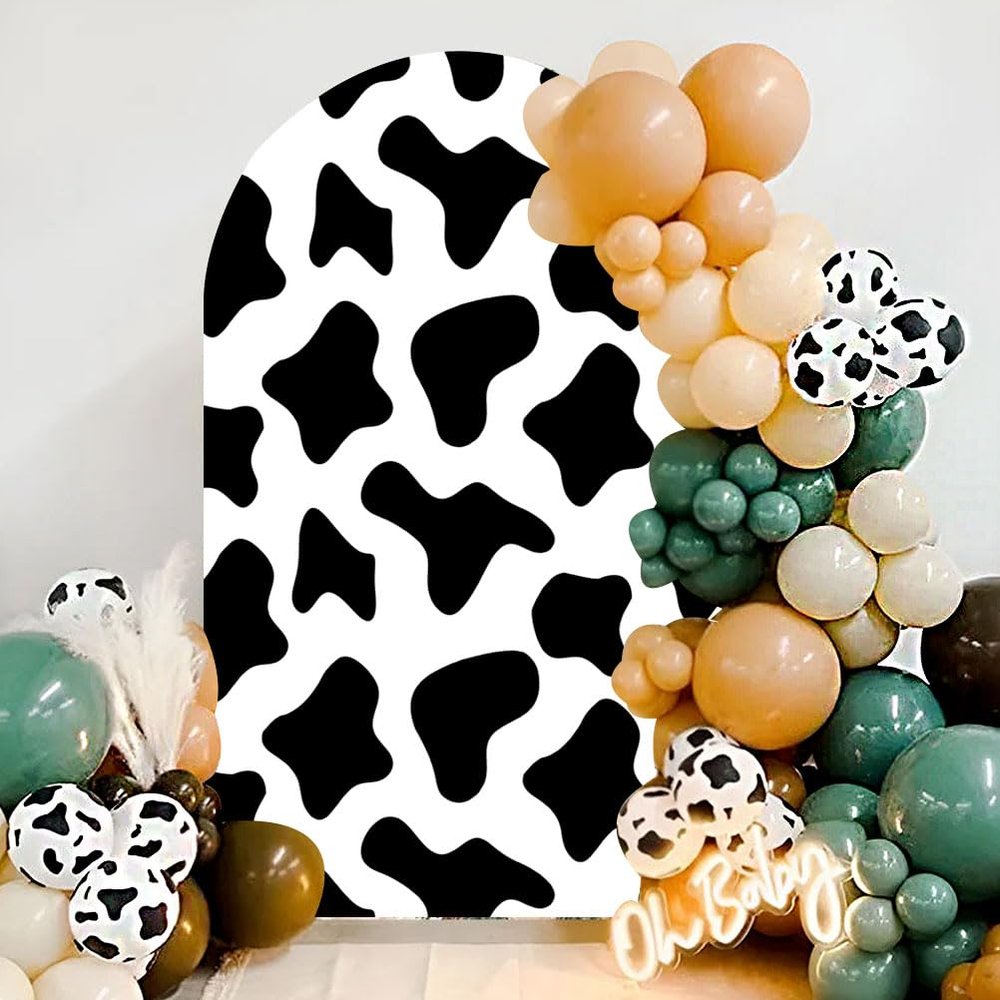 Arch Backdrop Cover Chiara Spandex Fitted Stretchy Fabric Arch Cover Baby Shower Birthday, Backdrop Decor Party Banquet Arch Decoration Cow Pattern Theme (Black, 7.2FT)