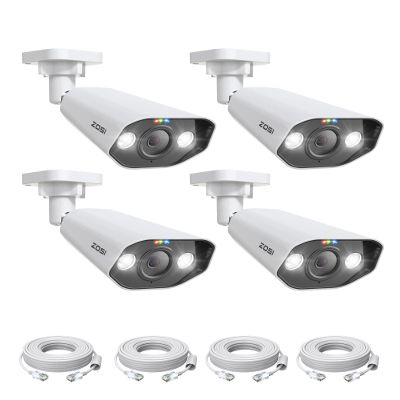 ZOSI 4PK 4K PoE Security Cameras with Ethernet Cables,Person Vehicle Detection,2 Way Audio,Night Vision,Smart Light&Sound Alerts,8MP Weatherproof Outdoor Add-on Camera Only Work 4K PoE NVR