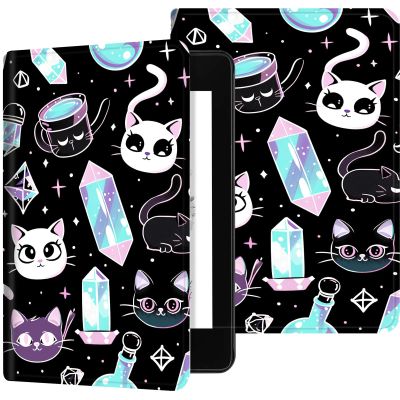 for Kindle Paperwhite 11th Generation Case 6.8 All-New 2024/2023/2021, PU Leather Kindle Case Adjustable Stand with Auto Sleep/Wake Cover for Kindle Paperwhite Signature Edition, Kawaii Gothic Cat