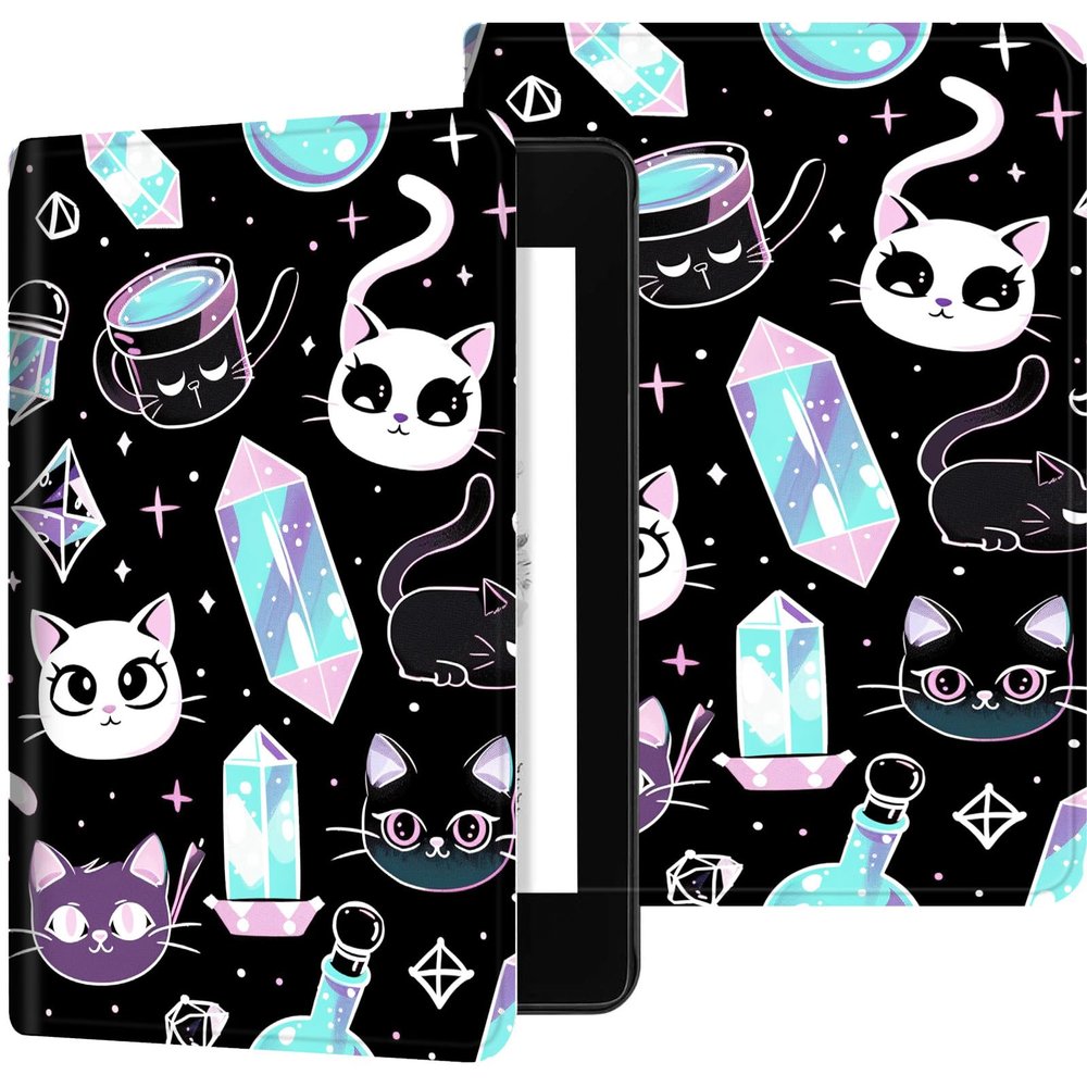 for Kindle Paperwhite 11th Generation Case 6.8 All-New 2024/2023/2021, PU Leather Kindle Case Adjustable Stand with Auto Sleep/Wake Cover for Kindle Paperwhite Signature Edition, Kawaii Gothic Cat