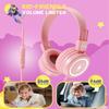 Kid Headphones for School, USB Type C Kids Headphone with LED Lights, Wired Boys Girls Headphones with Safe Limiter 85dB/94dB, Foldable On Ear Headphones with Microphones for Girls, Boys, iPad-Pink view 4