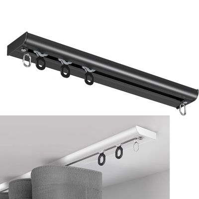 Ceiling Curtain Track, Upgraded Aluminum Curtain Track, Curtain Track Ceiling Mount, Curtain Rods, Windows And Room Divider Ceiling Track Set, Rail for Bedroom, Shower, Closet ( Color : Black , Size :
