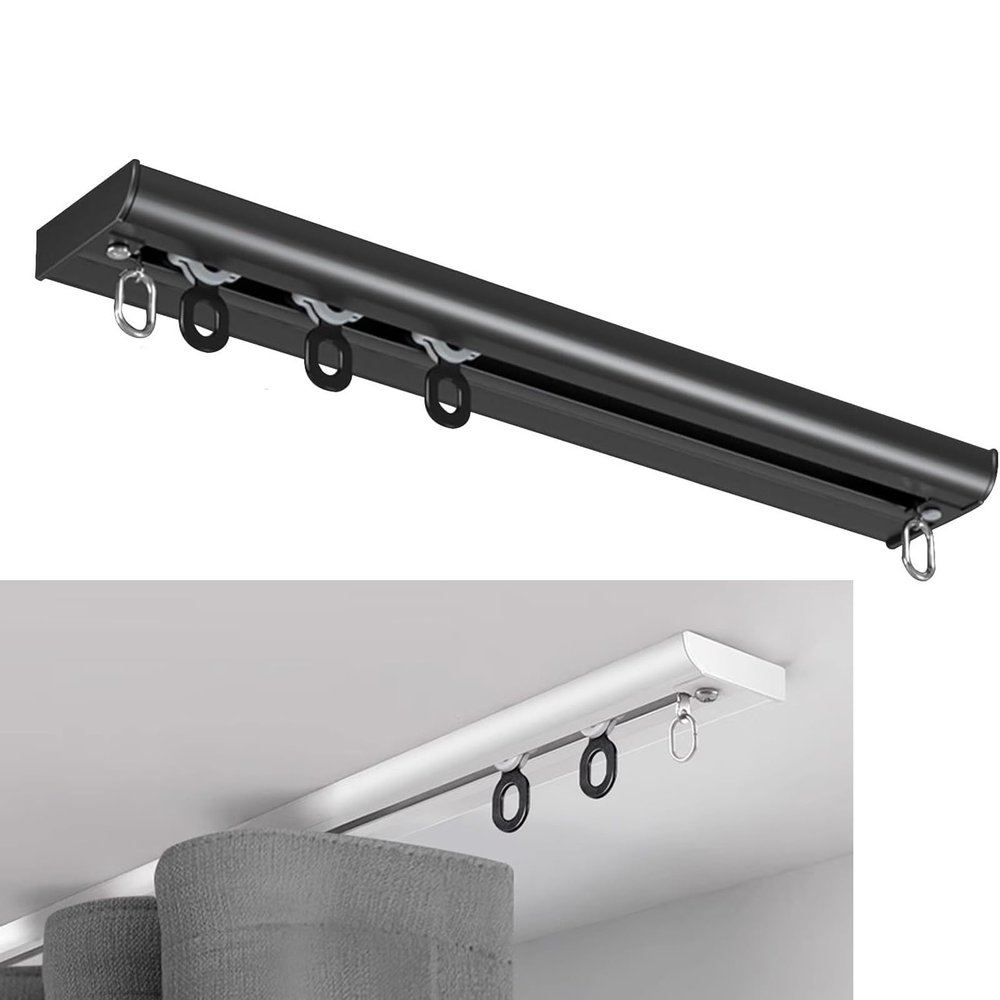 Ceiling Curtain Track, Upgraded Aluminum Curtain Track, Curtain Track Ceiling Mount, Curtain Rods, Windows And Room Divider Ceiling Track Set, Rail for Bedroom, Shower, Closet ( Color : Black , Size :