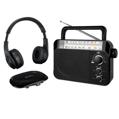 Retekess TR604 AM FM Radio Bundle with Retekess TA005 Wireless Headphones for TV Watching, Support A/B Channel, AUX, RCA and Optical Input, Ideal for Seniors