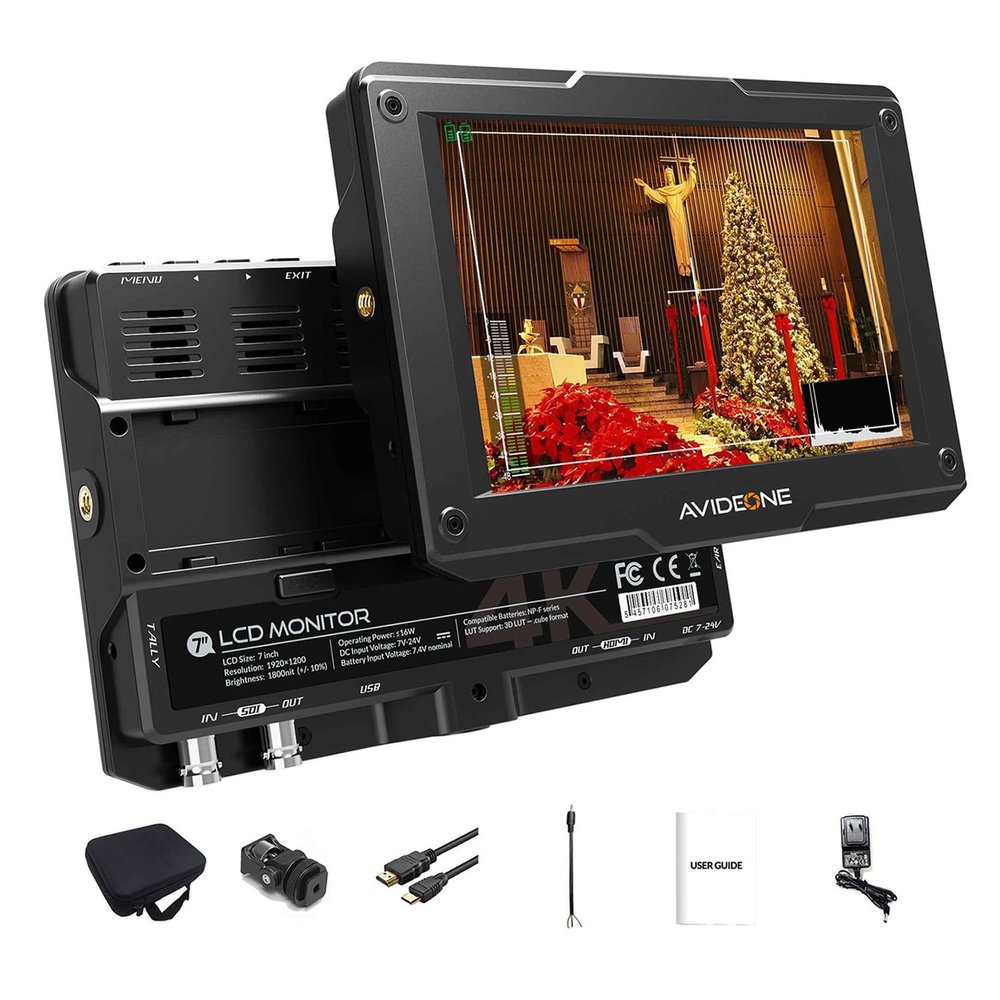 7" On-Camera Field Monitor, 1800 Nits High Brightness with 4K HDMI & 3G-SDI Input/Output, HDR, 3D LUT for Professional Video and Photography
