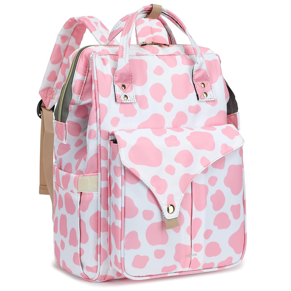 Mimfutu Cow Print Laptop Backpack College School Backpack Bookbags Nurse Backpacks Travel Bags for Women Girls Fits 15.6 Inch Notebook (Pink), Large