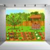 BELECO 6x4ft Fabric Fruits and Vegetables Garden Backdrop Cartoon Green Farmland Carrots Apples Agricultural Plants Harvest Background Farm Theme Party Decorations Kids Children Photoshoot Prop view 2