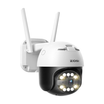 ZOSI 3K WiFi Pan/Tilt Camera, C296 5MP Plug-in Home Surveillance Camera Outdoor, Face Person Vehicle Detection, Auto Human Tracking, Floodlight Siren