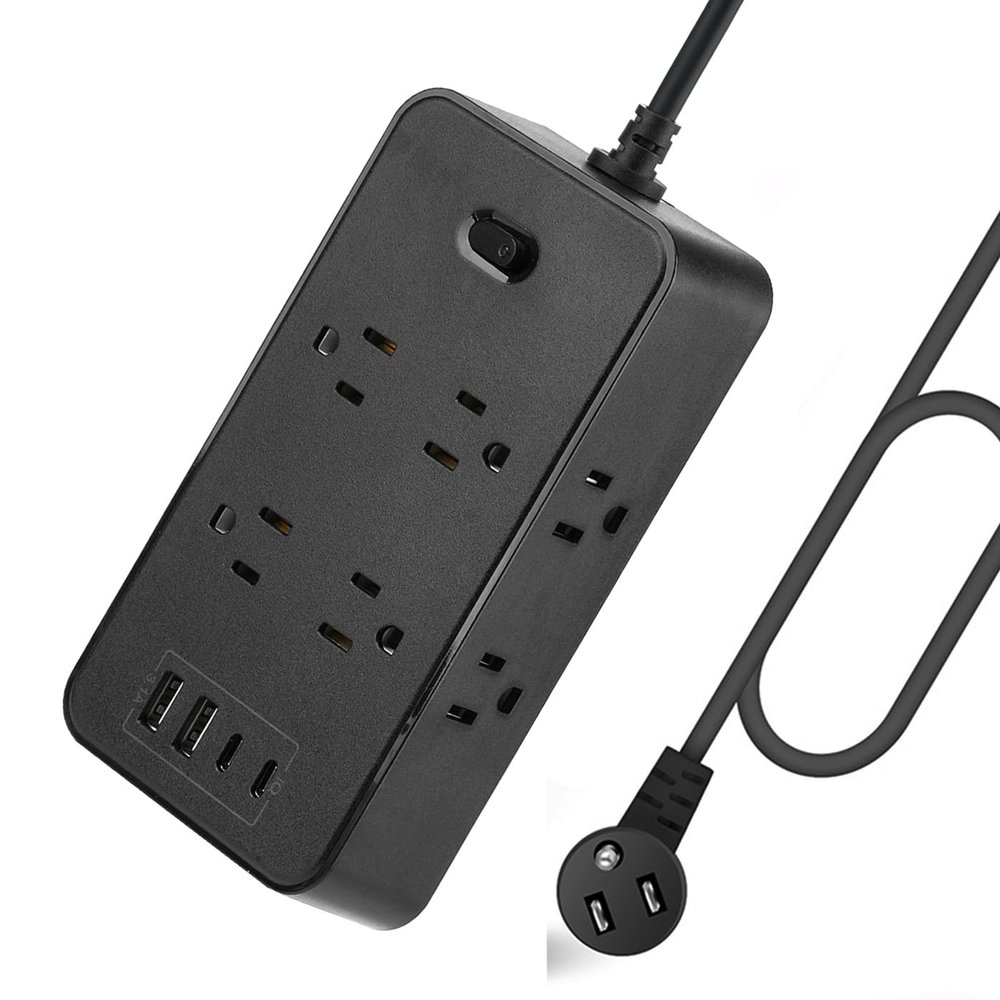 10FT Power Strip Extension Cord Surge Protector with 8 Outlets and 2 USB & 2 USB-C Port(5V 3.1A),Bold Extension Cord with Fuse Surge Protected Power Strip for Home Office (Black)