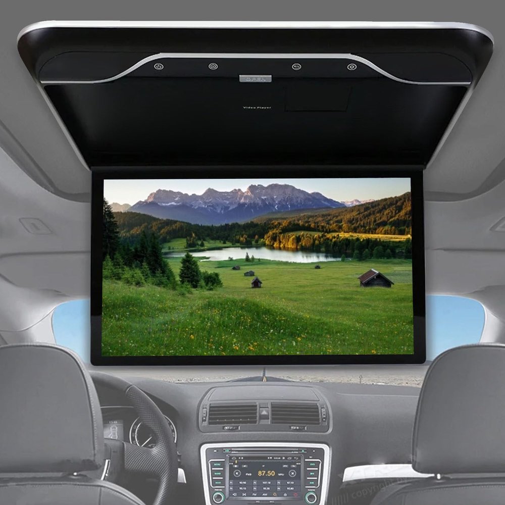 AUTUMFLATGAO 19" Car Overhead Player, Flip Down Car Monitor, HD Digital 1080P Video, 16:9 Wide Screen Ultra-Thin Roof Mounted Player, HDMI IR FM USB