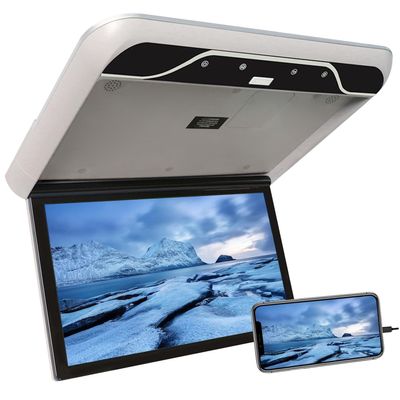 AUTUMFLATGAO 19" Car Overhead Player, 1080P Screen Car Roof Mounted Monitor, with 16 Colors Atmosphere Light, Flip Down Car Monitor Support HDMI, USB, IR,Beige