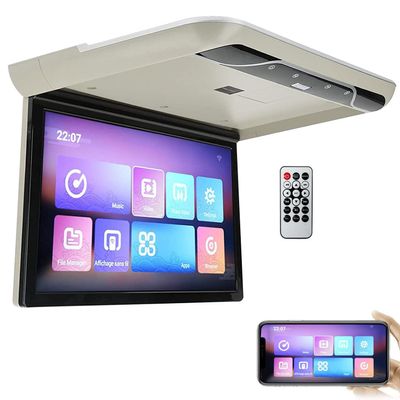 AUTUMFLATGAO Car Overhead Player, 19" Car Roof Mount Monitor, 180 Rotating Screen, Flip Down Overhead Car Monitor, Support FM, USB/SD, HDMI,Beige
