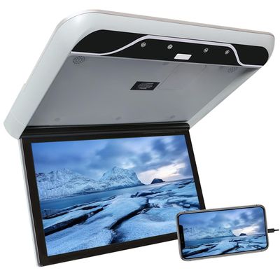 AUTUMFLATGAO 19" Car Overhead Player, 1080P Screen Car Roof Mounted Monitor, with 16 Colors Atmosphere Light, Flip Down Car Monitor Support HDMI, USB, IR,Grey