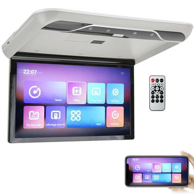 AUTUMFLATGAO Car Overhead Player, 19" Car Roof Mount Monitor, 180 Rotating Screen, Flip Down Overhead Car Monitor, Support FM, USB/SD, HDMI,Grey