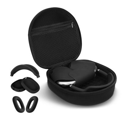 3 in 1 Silicone Cover and Case for Apple Airpods Max Headphones, AirPods Max Hard Case and Anti-Scratch Ear Pad Case/Ear Cups/Headband Covers Accessories (Black)