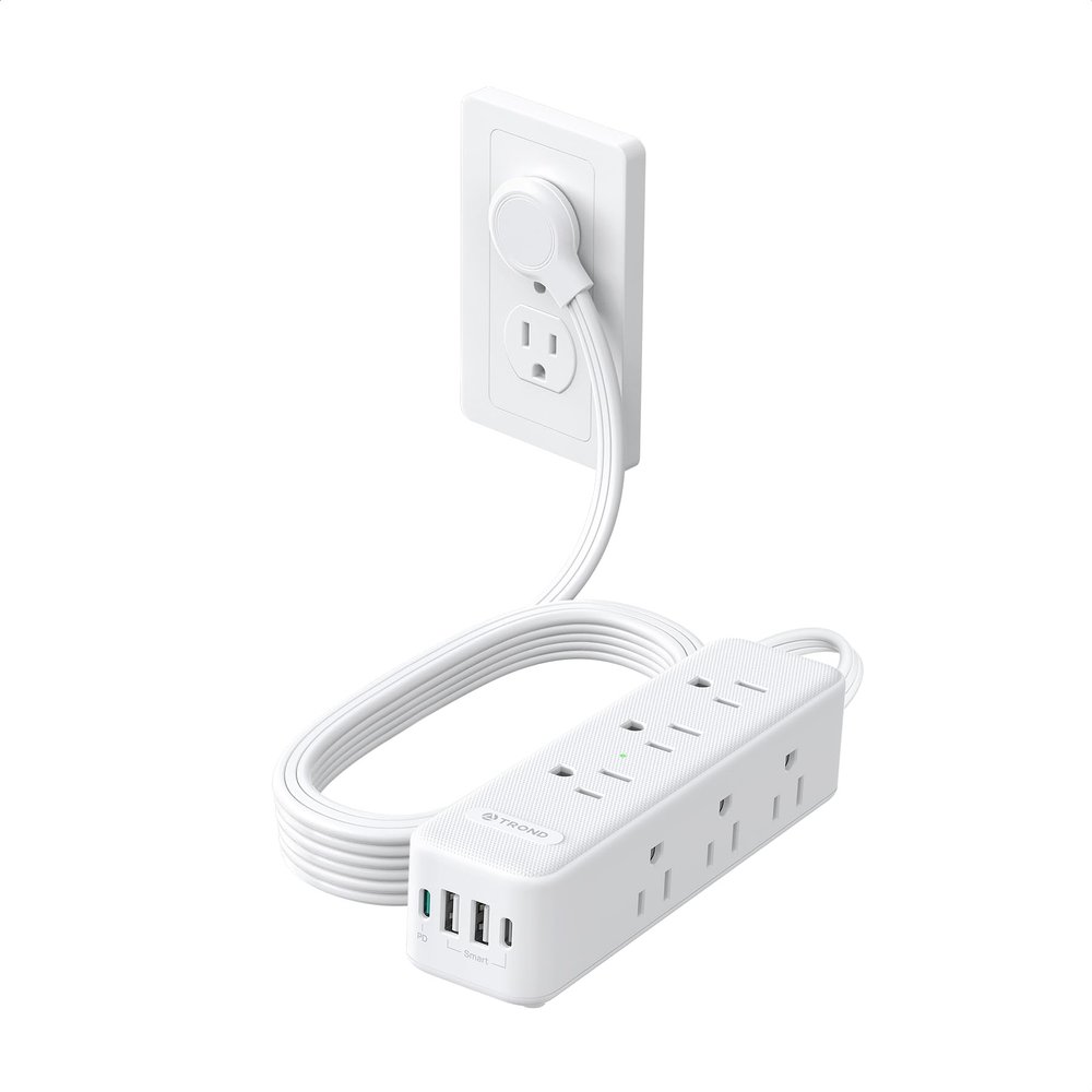 TROND Surge Protector Power Strip: 9 Widely Spaced AC Outlets with 20W USB C Charger Power Strip, 15ft Flat Plug Extension Cord, Wall Mount, Desk Charging Station, Hotel Dorm Room Essentials, White