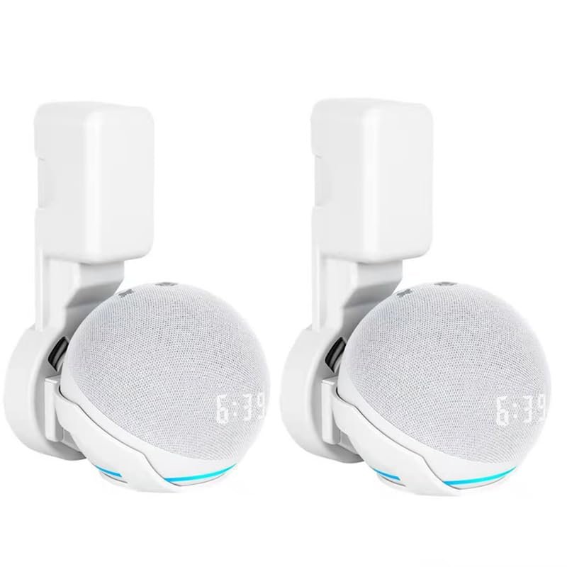Compatible with Amazon Echo Pop Holder, Echo Pop Stand, Echo Pop Wall Mount with Integrated Cable Management, No Screws Required, Speaker Accessory Rack (White, WL-801), 2 Pieces