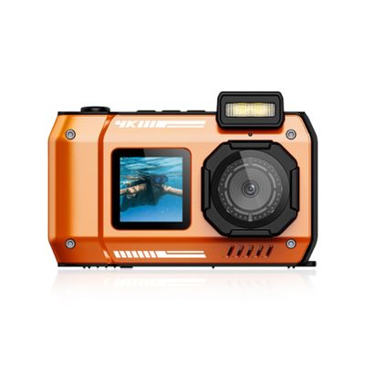 4K Underwater Camera Pro - 33 Feets Deep Camera with 2.88in & 1.44in Dual Screen, Multi Fuctional Digital Camera for Water Sports (Orange)