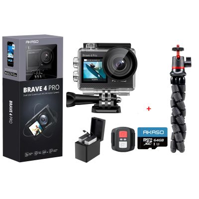 AKASO Brave 4 Pro Action Camera with 64GB Card and Flexible Tripod Stand Bundle