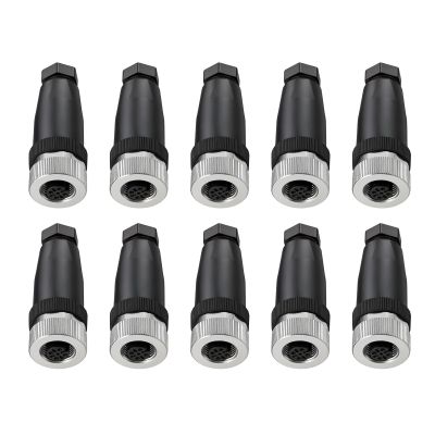 ZBLZGP M12 Sensor Connector Unshield 4 Pin A-Code Straight Female Industrial Waterproof Electrical Field Wireable 12mm Thread Joint Circular Electronic Connector 10Pack