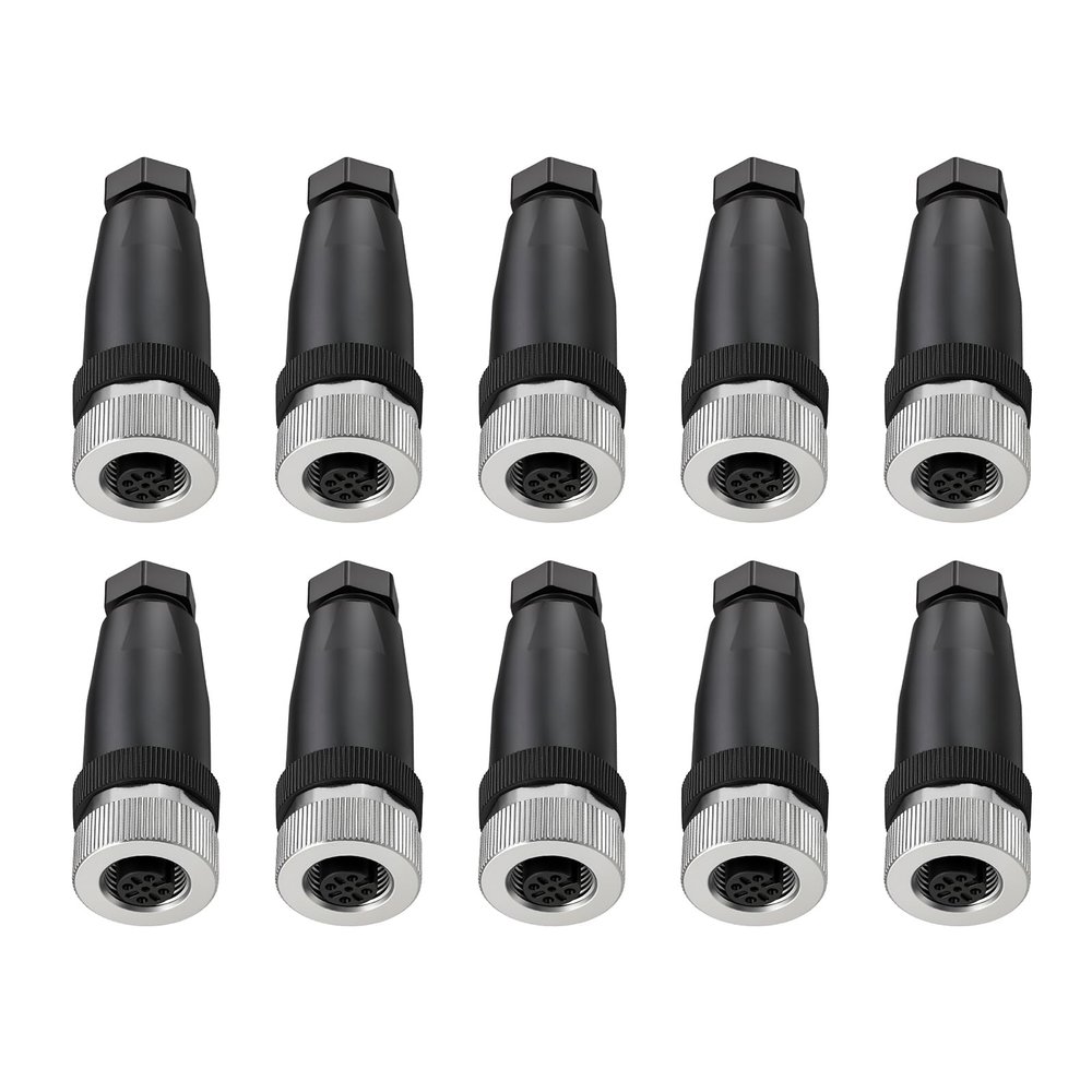 ZBLZGP M12 Sensor Connector Unshield 4 Pin A-Code Straight Female Industrial Waterproof Electrical Field Wireable 12mm Thread Joint Circular Electronic Connector 10Pack