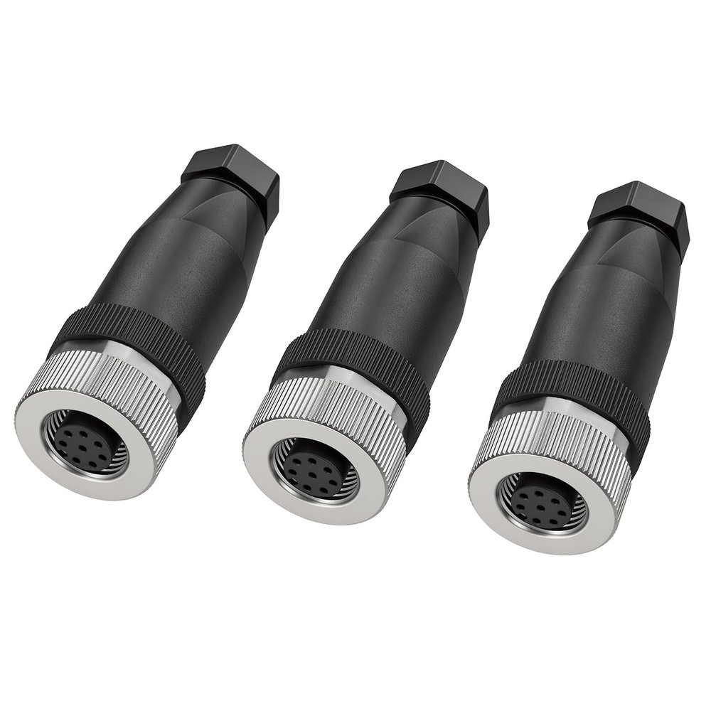 ZBLZGP M12 A-Code 8Pin Straight Female Circular Field Wireable Waterproof Unshielded Connector,3 Pack