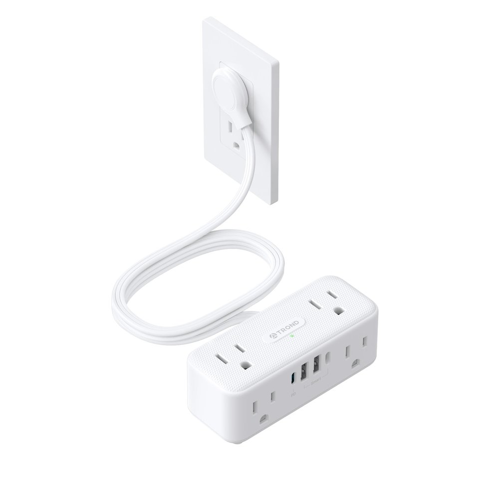 TROND 20W USB C Power Strip Surge Protector - 5ft Flat Plug Extension Cord with Multiple 6 Outlet, 4 USB, 900 Joules, 3 Sided Design, Mountable, Compact for Home Office Travel Dorm Room Essentials