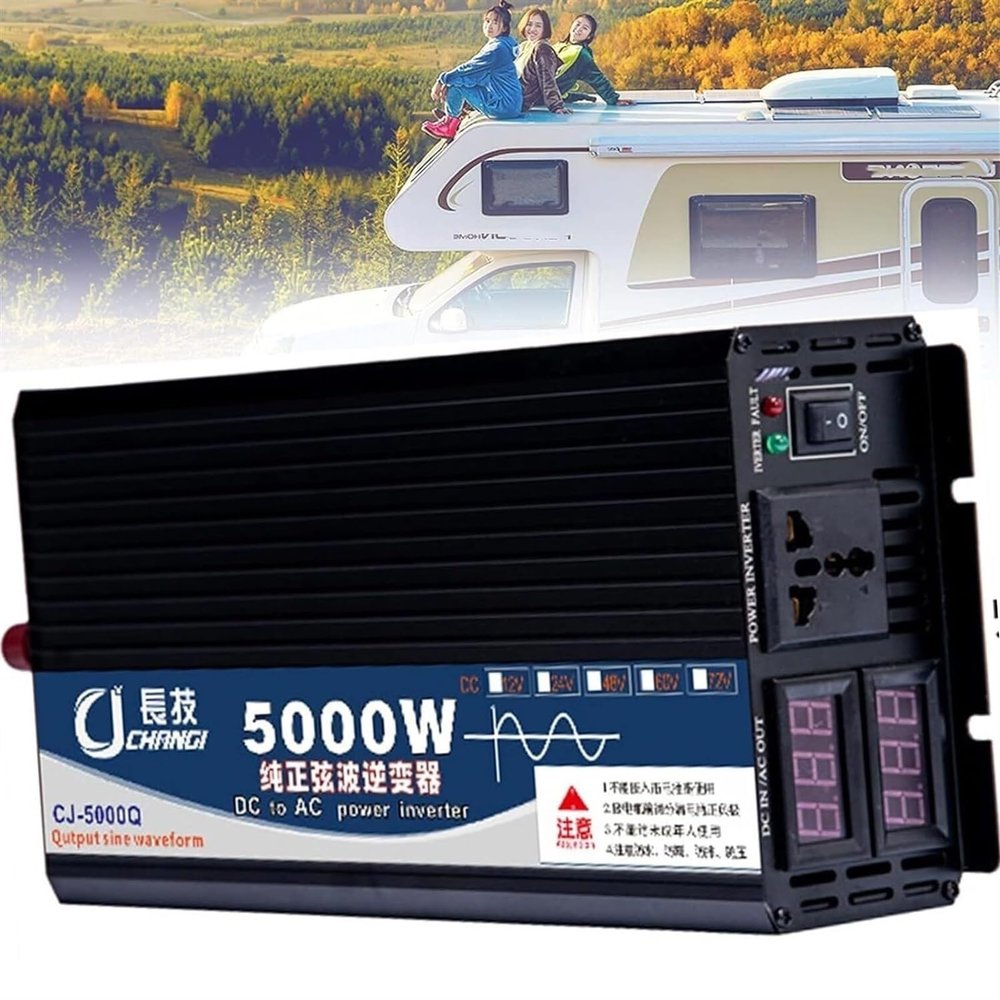 3000W/4000W/5000W Power Inverter Pure Sine Wave Inverter Car Transformer 12V/24V/48V/60V/72V DC to 110V/220V-240V AC,Car Power Inverter with Dual AC Outlets,for Home,RV Vehicle,Camping (Color : 5000W