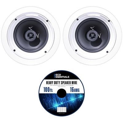 Klipsch R-1650-C in-Ceiling Speaker - White (2-Pack) Bundle with Deco Gear 100ft Long 16 AWG Speaker Wire