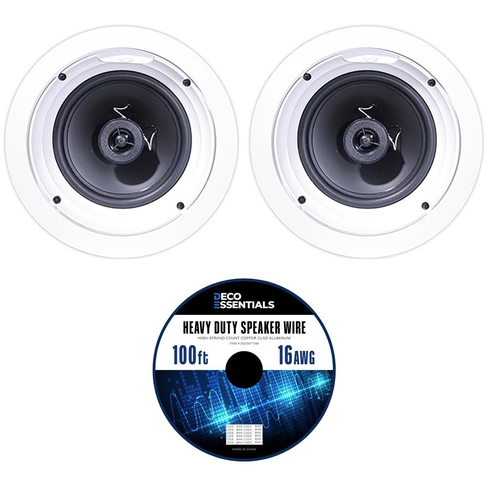 Klipsch R-1650-C in-Ceiling Speaker - White (2-Pack) Bundle with Deco Gear 100ft Long 16 AWG Speaker Wire
