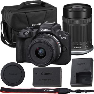 Canon EOS R50 Mirrorless Camera RF-S 18-45mm f/4.5-6.3 is STM and RF-S 55-210mm f/5-7.1 is STM Lens Kit Shoulder Bag, Black