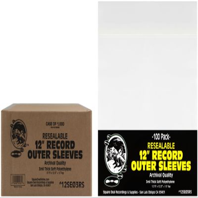 (1,000) 12" LP Vinyl Record Outer Sleeves - RESEALABLE - 3 mil Archival Quality Soft Polyethylene - #12SE03RS