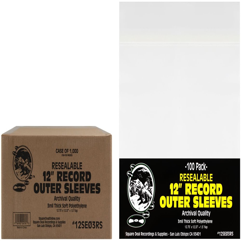 (1,000) 12" LP Vinyl Record Outer Sleeves - RESEALABLE - 3 mil Archival Quality Soft Polyethylene - #12SE03RS