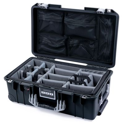 Black Pelican Air 1535 Carry-on Case - With Grey Padded Dividers & Mesh Lid Organizer - Silver Handles & Latches.