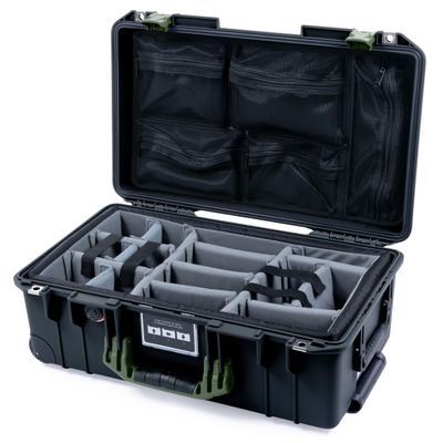 ColorCase Pelican Air 1535 Carry-on Case Black - Medium Size Waterproof Case with Gray Padded Microfiber Dividers & Mesh Lid Organizer - OD Green Handles & Latches