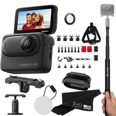 Insta360 GO 3S 128GB Waterproof Tiny Mighty Action Camera with 4K 3840x2160 Video & 4000x3000 Photo, FlowState Stabilization, AI Editing, Action Pod| (128GB Black+Bike+Selfie Stick(Bike Bundle))