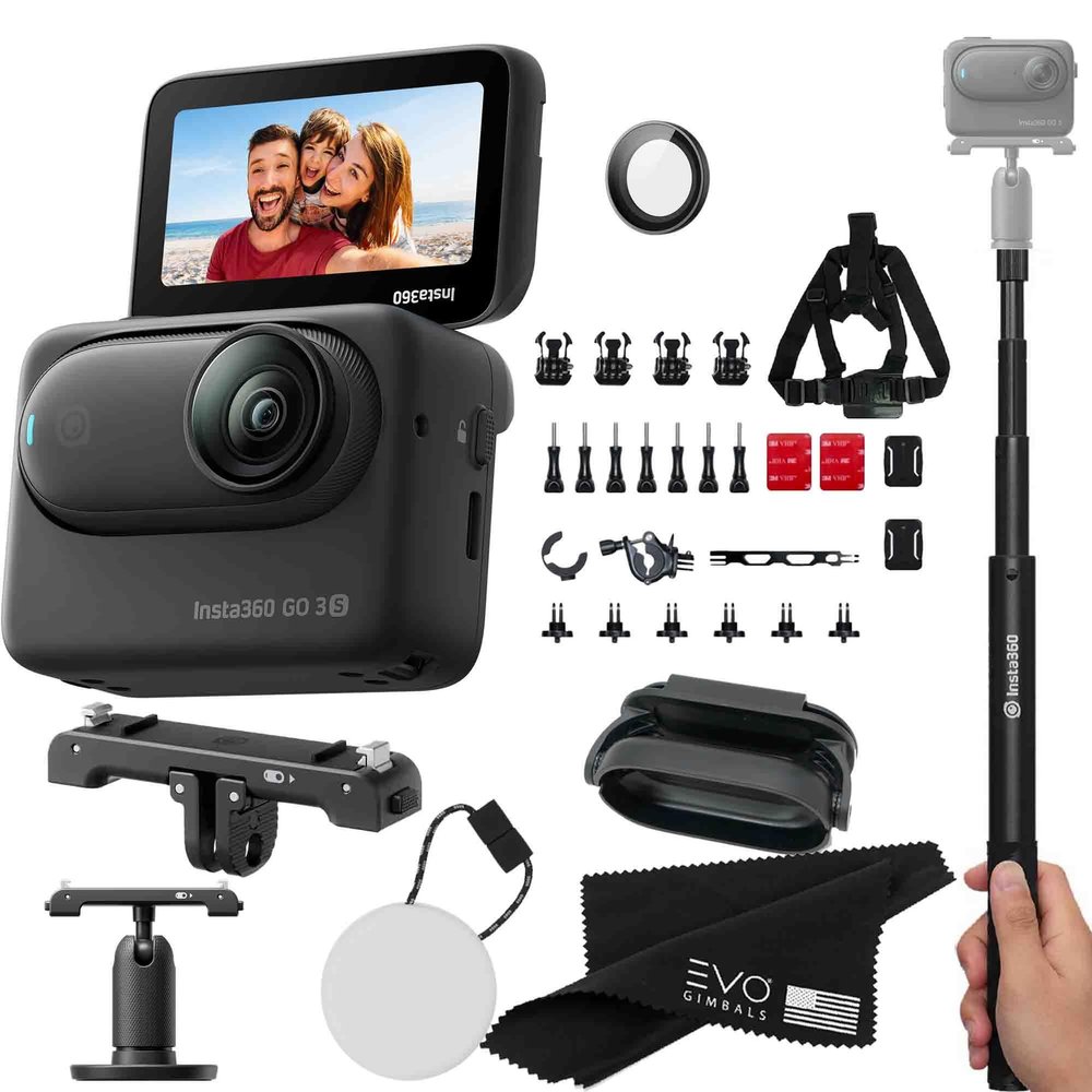 Insta360 GO 3S 128GB Waterproof Tiny Mighty Action Camera with 4K 3840x2160 Video & 4000x3000 Photo, FlowState Stabilization, AI Editing, Action Pod| (128GB Black+Bike+Selfie Stick(Bike Bundle))