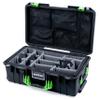Pelican Air 1535 Carry-on Case by ColorCase - Black - Medium Size Waterproof Case with Gray Padded Microfiber Dividers & Mesh Lid Organizer - Lime Green Handles & Latches view 1