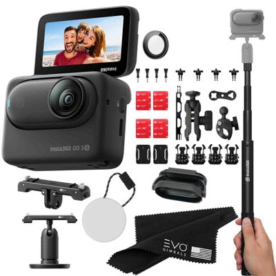 Insta360 GO 3S 128GB Waterproof Tiny Mighty Action Camera with 4K 3840x2160 Video & 4000x3000 Photo, FlowState Stabilization, AI Editing, Action Pod| (128GB Black+Moto+Selfie Stick(Moto Bundle))