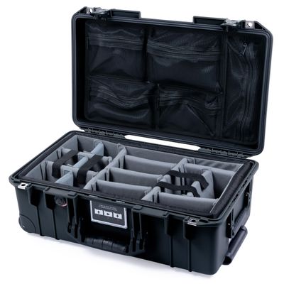 Pelican Air 1535 Carry-on Case by ColorCase - Black - Medium Size Waterproof Case with Gray Padded Microfiber Dividers & Mesh Lid Organizer - Black Handles & TSA Locking Latches