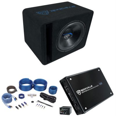 Rockville VS15K51 Bundle: 15 in 2000-Watt Car Subwoofer in Vented Enclosure 1-Ohm, Krypton-M1 2000-Watt Mono Car Amplifier with Wired Level Control, RWK41 4-Gauge Complete Amp Wiring Kit, 3-Items