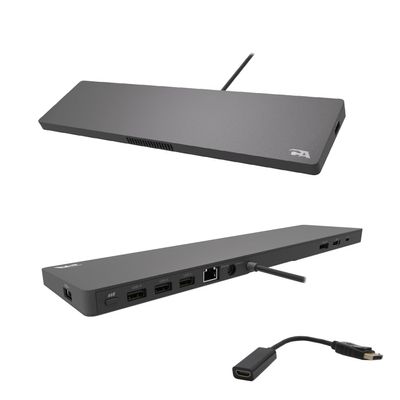 Cyber Acoustics Docking Station (DS-2000), 6 Pack  USB-C with 100W Power Delivery, Laptop Cooling, Dual 4K Monitor Displays, 4 USB-A Ports, Ethernet, Includes 6 Active DisplayPort to HDMI Adapters