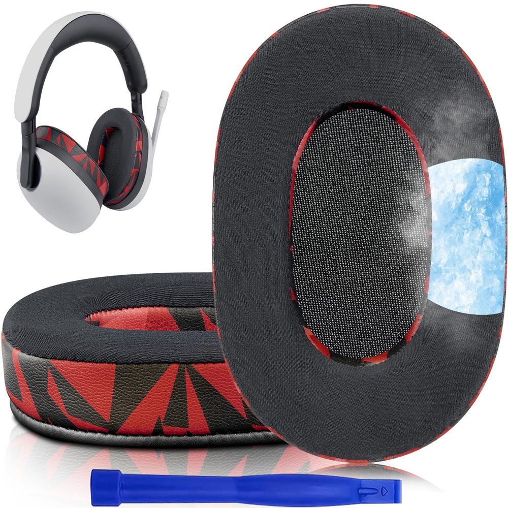 SOULWIT Cooling Gel Replacement Earpads for Sony Inzone H7(WH-G700)/H9(WH-G900N) Wireless Gaming Headset, Ear Pads Cushions with Noise Isolation Foam, Ice Silk Fabric - Red Storm