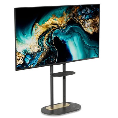 unho Double-Pole Floor TV Stand for 45-75 inch Flat LCD LED Screen TVs, with Heavy Base & Sintered Stone Slate Shelf, Height Adjustable Standing TV Mount for Office Bedroom Meeting Room