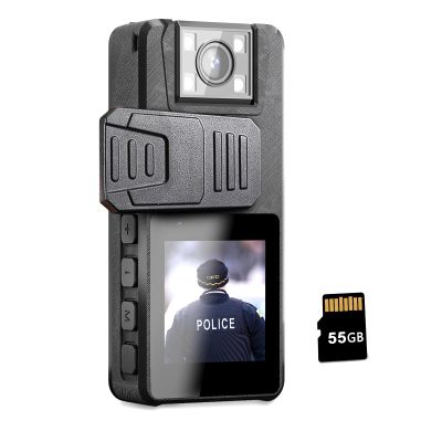 Body Camera 3000mAh, 1296P Camcorder with IR Night Vision, 180 Rotatable Lens and 2 Sturdy Clips, Body Cam with Audio and Video Recording, Ideal for Police Cycle Delivery Home (55GB)