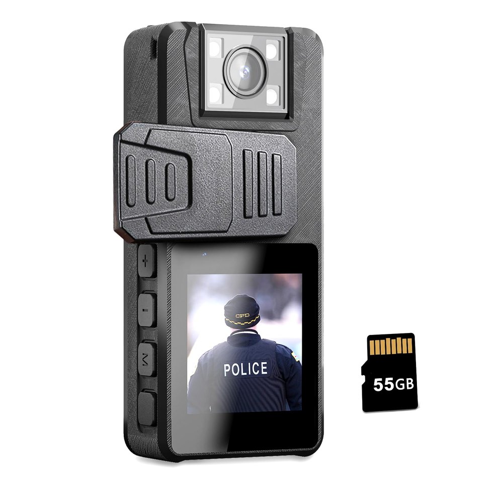 Body Camera 3000mAh, 1296P Camcorder with IR Night Vision, 180 Rotatable Lens and 2 Sturdy Clips, Body Cam with Audio and Video Recording, Ideal for Police Cycle Delivery Home (55GB)