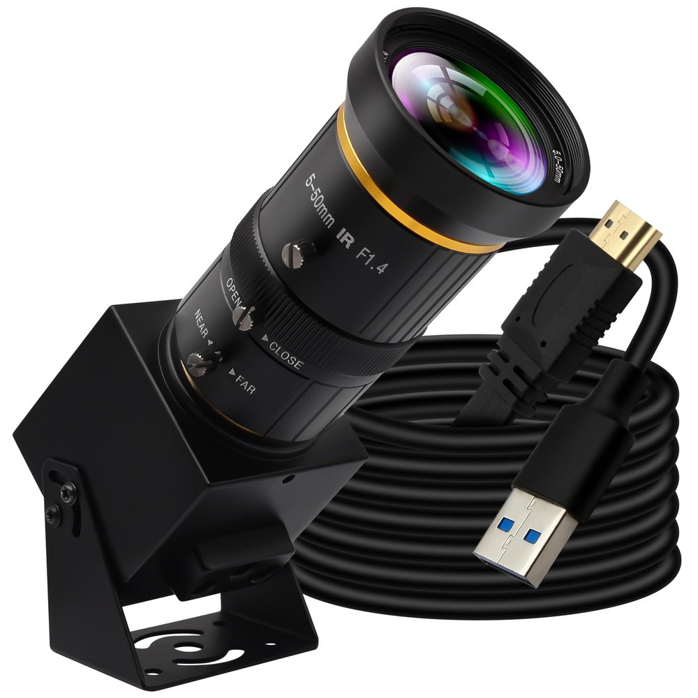 IFWATER High Speed 4K HDMI USB Camera with 60fps Simultaneous USB3.0 and HDMI Output 5-50mm 10X Manual Focus Lens for Close-Up Industrial Applications in Computer Microscopy and Telescopic Imaging