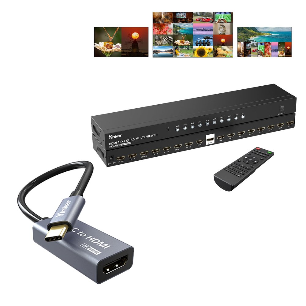 4K HDMI Quad Multi-viewer 161 + Yinker 4K Type-C to HDMI Adapter