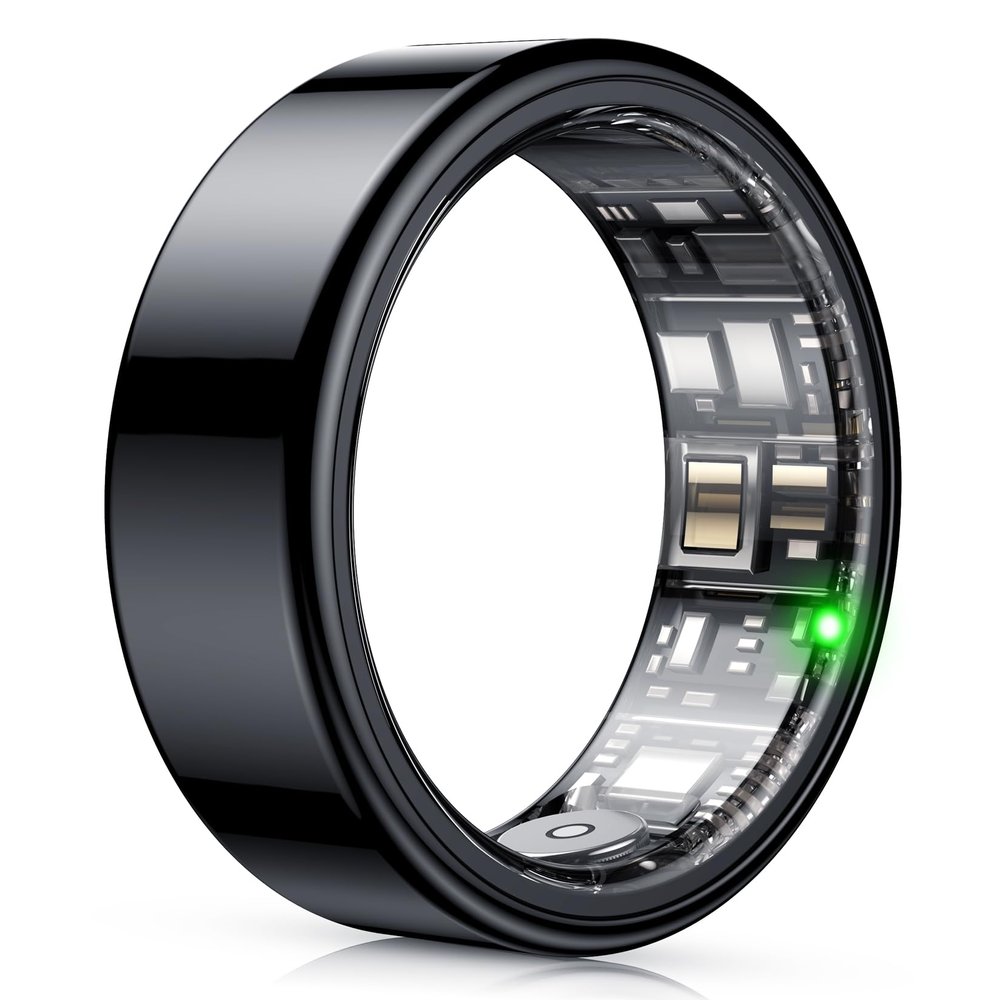 NEWTRENDS Smart Ring, Heart Rate/Sleep/Blood Oxygen Monitoring, Step Count, Wearable Fitness Tracker, APP Bluetooth Connected, IP68 Waterproof, 7 Days Battery Life, Black (Size 10)