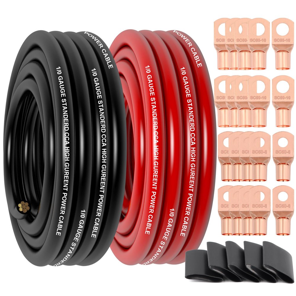 1/0 Gauge Wire Copper Clad Aluminum CCA (20Ft Each Black/Red) Primary Automotive Wire,Battery Cable for Car Audio Speaker,Solar,RV Trailer Amp Wiring